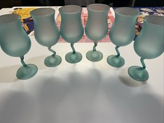 Set of 6 Vintage Libbey Z Stem Glasses Frosted Satin Pastel Wine Drinkware Party