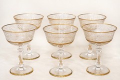 6 Vintage Glastonbury Lotus Gold Etched 5.5” Champagne Coupe Sherbet Glasses