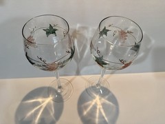 Rosenberg Romanian Wine Glasses Etched Grapes & Leaves Crystal 9.25” Set Of 2