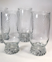 Three Libbey Water Glasses Tumblers Clear Optic Swirl W/Footed Swirl Base 6.5″H