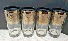 (4) Vitreon Queens High Ball Glasses Grape Vine Silver Fade 12 oz. Tumbler 5.5 «