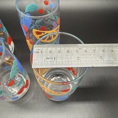 MCM Libbey FANCIFUL FRUIT Plum Cherry 6″ Tumblers / Glasses *SET of 4 VINTAGE!