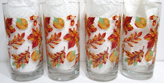 Libbey Crisa Glass Tumblers SET OF 4 Fall Leaves Acorns 6″ Tall Holds 16 oz