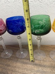 LAUSITZER CRYSTAL LA16 GRAPE VINE LEAF CUT-TO-CLEAR HOCK WINE GLASSES ~ SET OF 6