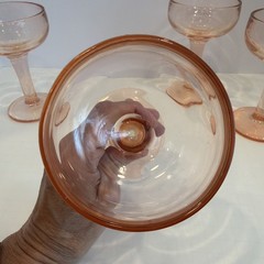 Vintage Pink Coupe Martini Glasses Set of 4 Chunky Stem Retro Barware