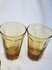 Vtg Amber Glasses Set 39 Paneled Optic