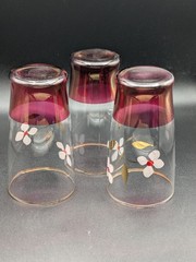 Vtg Bartlett Collins 3 Pc Tumblers Handpainted Dogwood Flowers With Gold Trim…