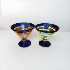 Kosta Boda Royal Blue & Yellow Royal Carribbean Martini/Margarita Glasses Set