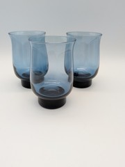 Set Of 3 Vintage Libbey Tulip Dusky Blue Glasses Flat Tumbler 12 oz 4.5″ Tall