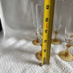 Vintage Clear Glass Amber Stem Cordial/Sherry Flutes Set Of 5