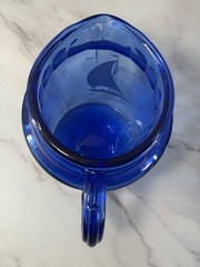 Vtg Hazel-Atlas Cobalt Blue Sailboat Glassware Pitcher, Ice Bucket & 9 Tumblers