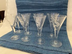 MCM Set of 8 LIQUEUR APERITIF Cordial 4.5” FOOTED GLASSES w/Etched «S» Monogram