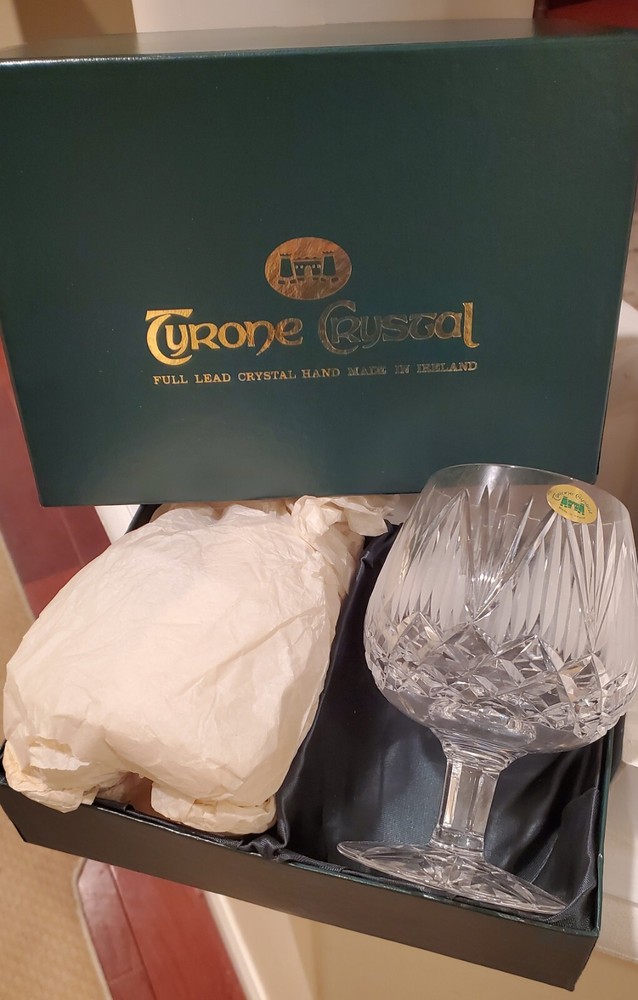 NEW UNUSED Waterford Tyrone Set of 2 Shannon Tulip Brandy Glasses in Box 1970’s