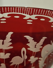 Czech Red Bohemian Champagne Glasses Ruby Cut to Clear Egermann Deer Castle Pair