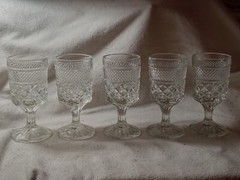 5 Anchor Hocking Wexford Glasses Vintage Diamond Cut Clear Stem 5.25”