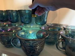 Indiana Glass Princess Blue Carnival Glass 12 Cups 4 Goblets