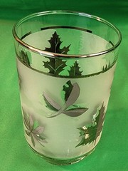 Vtg 4 Mid Century Modern Libbey Frosted Silver Leaf Short Glasses Oak Maple EUC