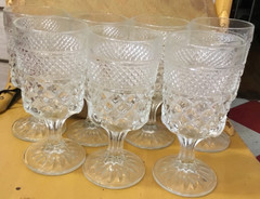 Set of 7 Diamond Pattern Stemmed Glasses