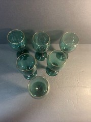 VTG Libby Juniper Green Water Wine Goblets Set Of 6 Glass Teardrop Gold Rim 7″
