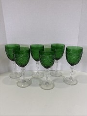 Set of 6 VTG Emerald Green Crystal D’Arques Durand Pressed Glass Water Goblets