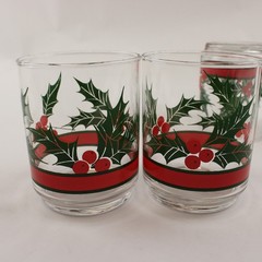 Libbey Holly & Berries 14oz Double Old Fashioned Rocks Glasses Set of 4