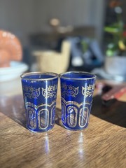 Vintage Art Deco Tumblers Blue & Gold Overlay Set Of 2