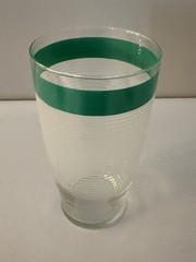 Vintage Anchor Hocking XL White Frosted Pinstripe Glass With Green Band 30 oz