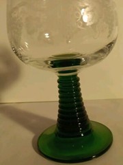 Luminarc France Crystal Goblet W/white Etch Grapevine Green Ribbed Beehive Stem