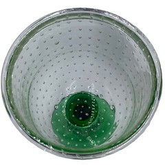 Bullicante Goblet Chalice Clear Green Art Glass Controlled Bubbles 8.75″ Tall