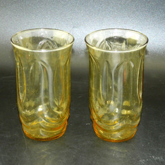 2 Amber Colonial Tulip Glass Tumbler Vintage Anchor Hocking 14 Ounce 5-1/8″ Tall