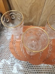 Bartlett-Collins St. Genevieve Clear Gold Trim Wine Water Goblets Set of 3 Vtg