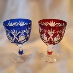 Edo Kiriko Glass Pair Wine Glasses Used Clear 8.5cm