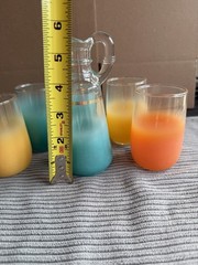 Vintage MCM Blendo Frosted Juice Cups Set Of 5 plus a cruet