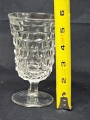 Fostoria American Cubist Clear Glass Low Water Goblet 5.5” Manganese UV Glow