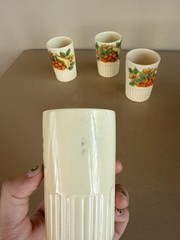 Vintage 70s stackable mini ceramic painted juice glasses, set of 4