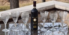 6 Mis-Matched Etched Wine Glasses ~ Water Goblets, Fostoria 1898-1920