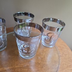 LOT 4 Band Platinum DOF Old Fashioned Glass Monogram Letter B Dorothy Thorpe