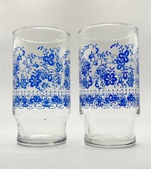 Vintage Blue Floral Juice Glasses, Blue Onion Pattern, Glassware