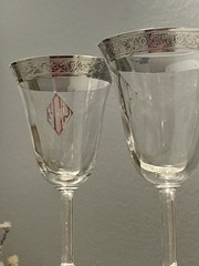 Early 1900s Sterling Rimmed Crystal Wine Glasses Set of 2