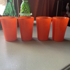 4 Vintage Hazel-Atlas Moderntone Orange Platonite Juice Glasses 3.5″ – c. 1940s