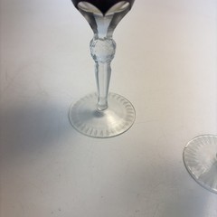 Vintage Ajka Cut to Clear 24% Lead Crystal Champagne Flutes Ruby Red Green Pair