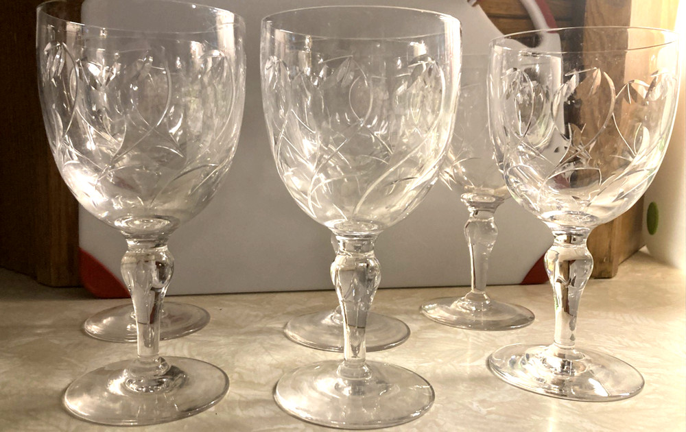 Vintage Set of 6 Stuart Crystal MINUET Glass Goblets 6 3/8” Tall Made In ENGLAND
