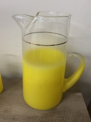 Vintage ~ Frosted Yellow BLENDO PITCHER & 6 GLASSES ~ West Virginia Glass ~ VG