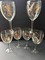 Vintage Dimpled Bird Wine Water Glass Goblet Set (6) Cottagecore Farmhouse Clear