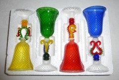 4 Bombay Multicolor Venetian Murano Handblown Art Glass Cordial Goblets Uranium
