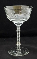 Rock Sharpe ARCTIC ROSE Hand Blown Clear Cut Stem CHAMPAGNE / TALL SHERBET GLASS