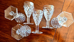 6 Fostoria American Clear Wine Glass Hex Footed 4.25″ Tall 2 oz