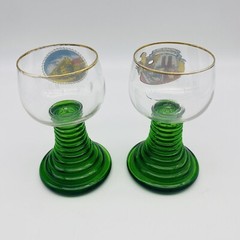 2 Luminarc France Wine Glass Green Stem Ribbed Coil Beehive Bergen Bryggen
