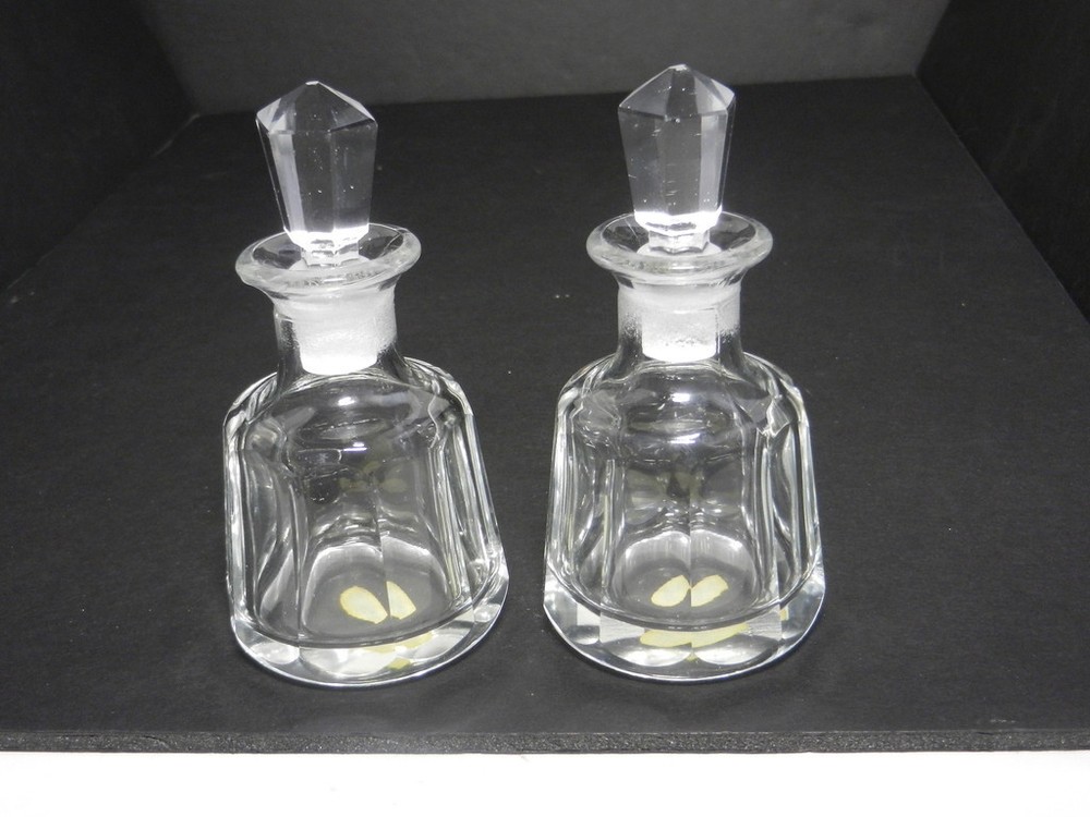 OTK Glass Japan Colognes with Stoppers 10 Panel Crystal Ground Base 4 5/8″ T OL