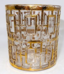 Imperial SHOJI Mid Century Modern Gold 11 Ounce Rock Glass 3 1/2″ Tall Gold Loss